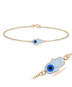 Evil Eye Hamsa Shape Silver Bracelet BRS-205-RO-GP